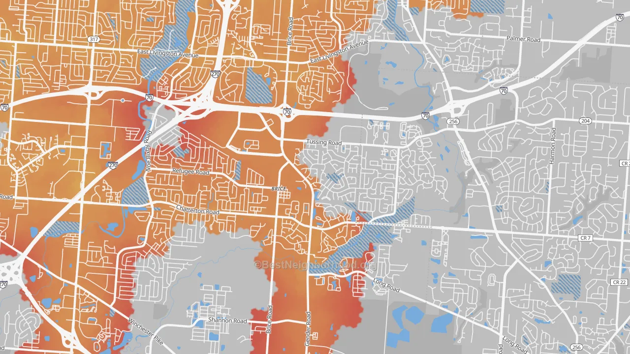 Transit Grade map of Brice-Tussing, Columbus, OH