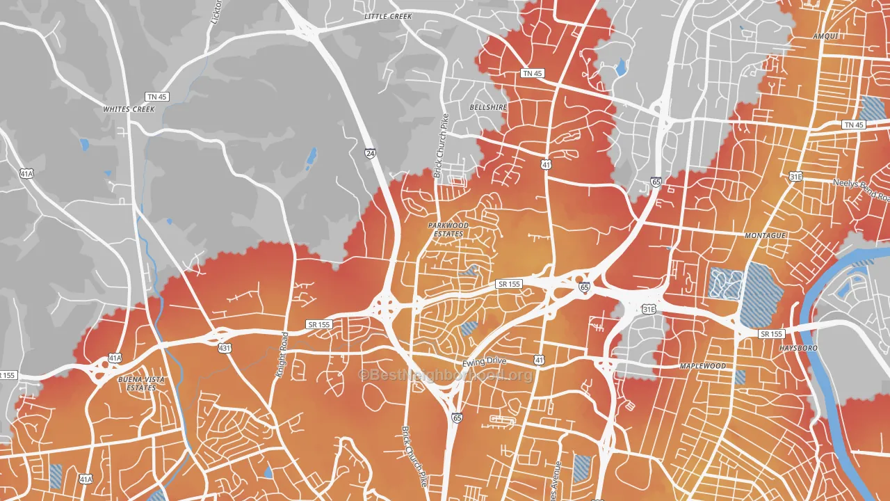 Transit Grade map of Brick Church Bellshire, Nashville, TN