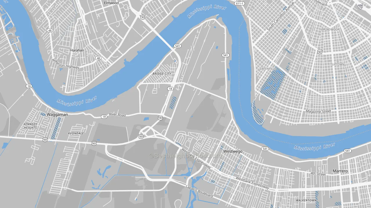 Transit Grade map of Bridge City, LA