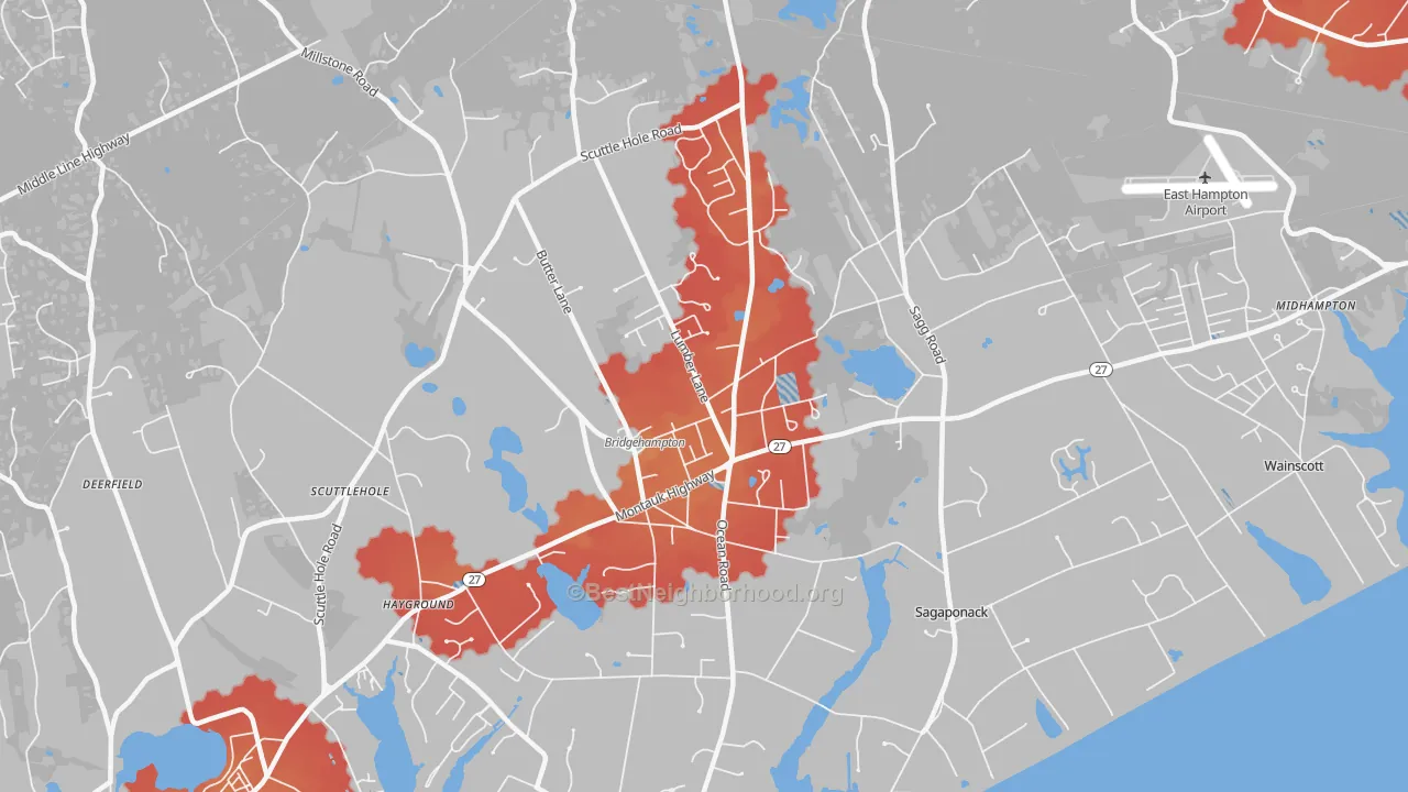 Transit Grade map of Bridgehampton, NY