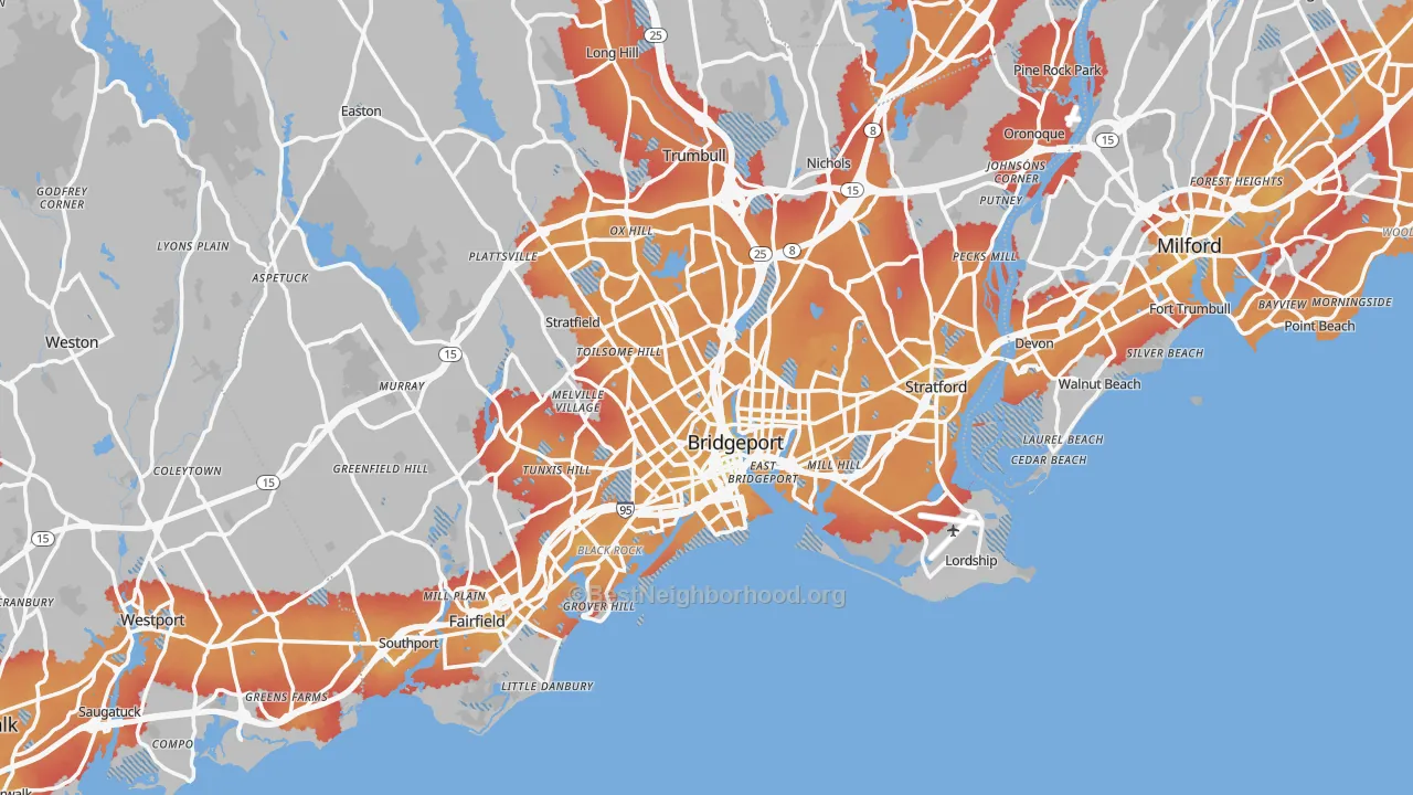 Transit Grade map of Bridgeport, CT