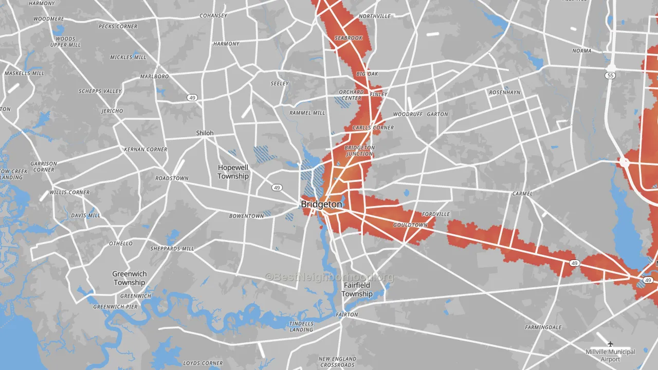 Transit Grade map of Bridgeton, NJ