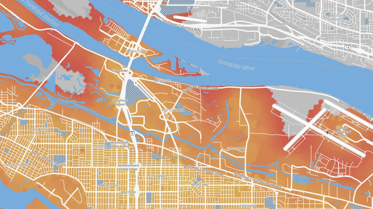 Transit Grade map of Bridgeton, Portland, OR