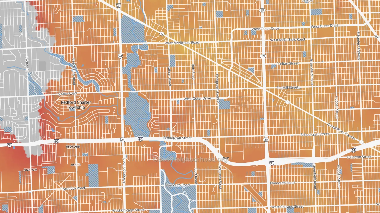 Transit Grade map of Brightmoor, Detroit, MI