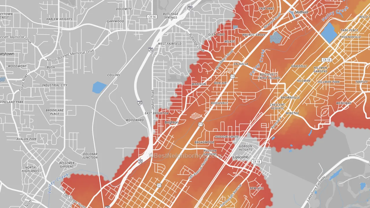 Transit Grade map of Brighton, AL