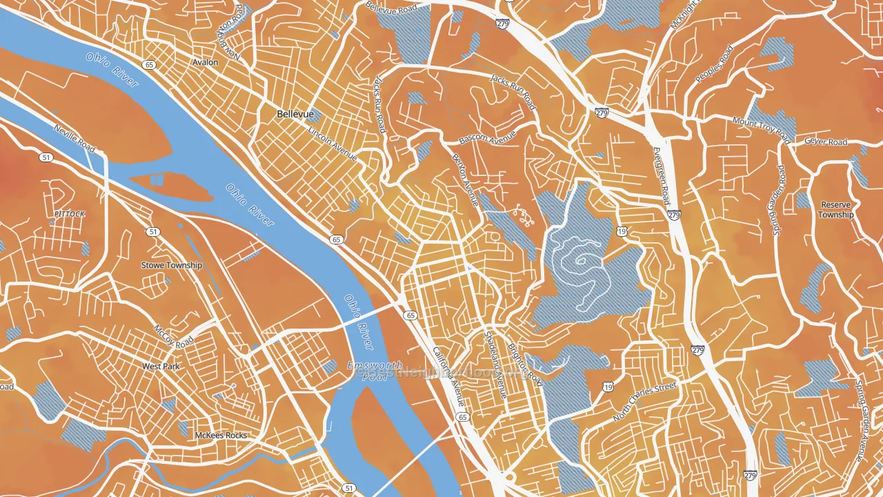 Transit Grade map of Brighton Heights, Pittsburgh, PA