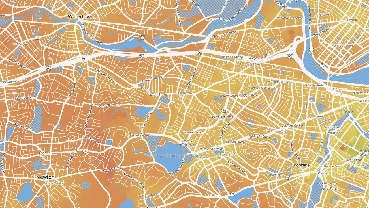 Transit Grade map of Brighton, MA