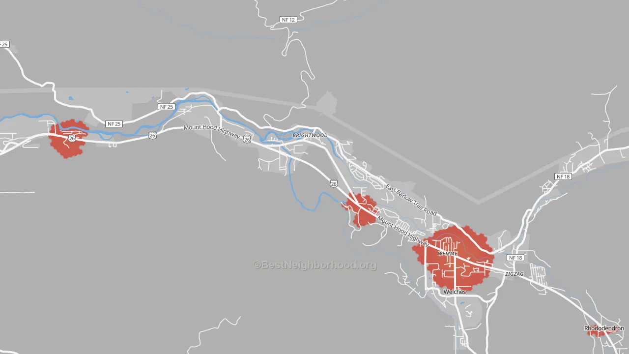 Transit Grade map of Brightwood, OR