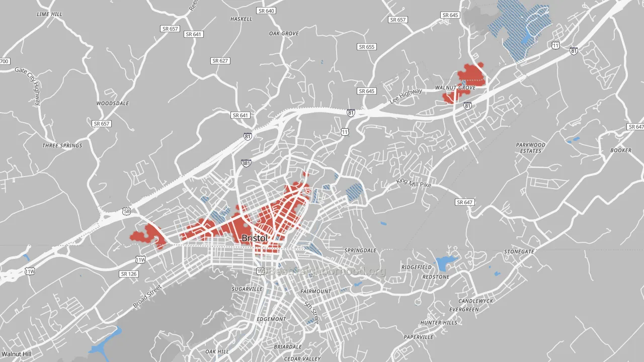 Transit Grade map of Bristol City, VA