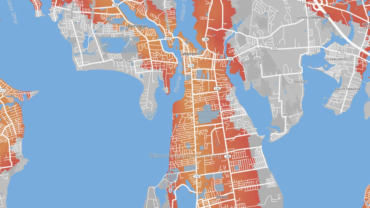 Transit Grade map of Bristol County, RI