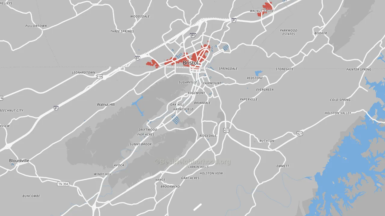 Transit Grade map of Bristol, TN