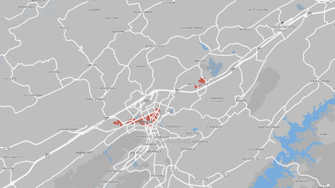 Transit Grade map of Bristol, VA