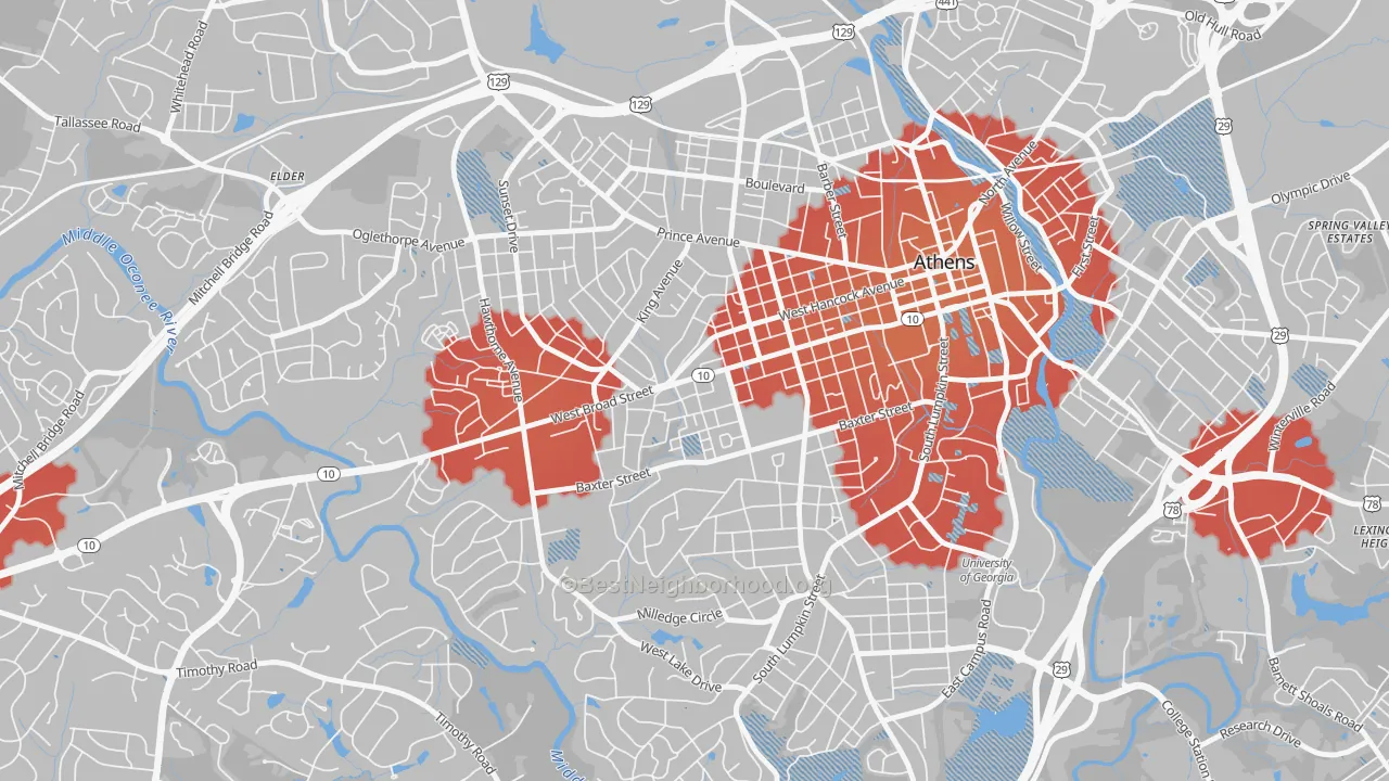 Transit Grade map of Broadacres Homes, Athens, GA
