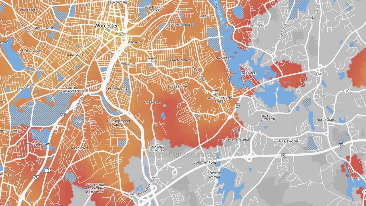 Transit Grade map of Broadmeadow Brook, Worcester, MA