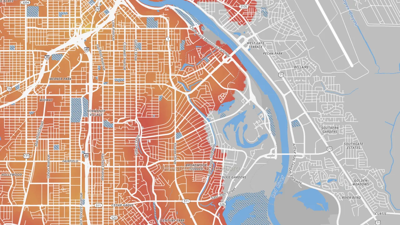 Transit Grade map of Broadmoor-Anderson Isle-Shreve Isle, Shreveport, LA