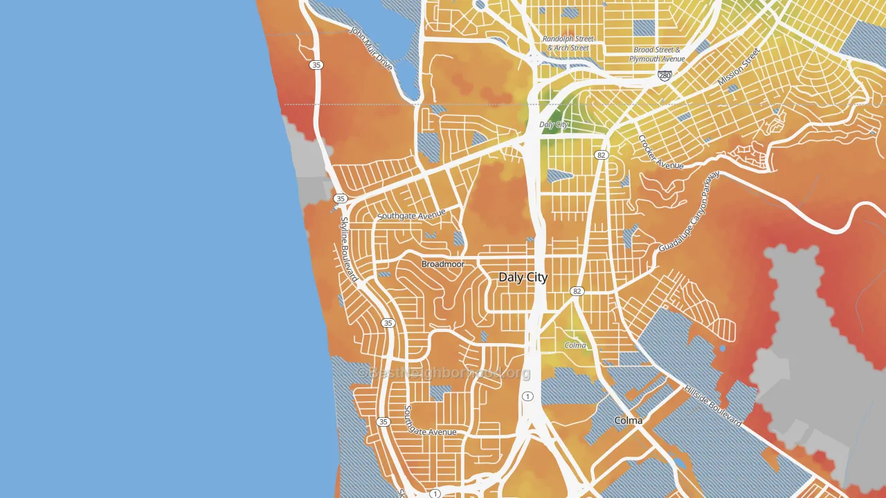 Transit Grade map of Broadmoor, Daly City, CA