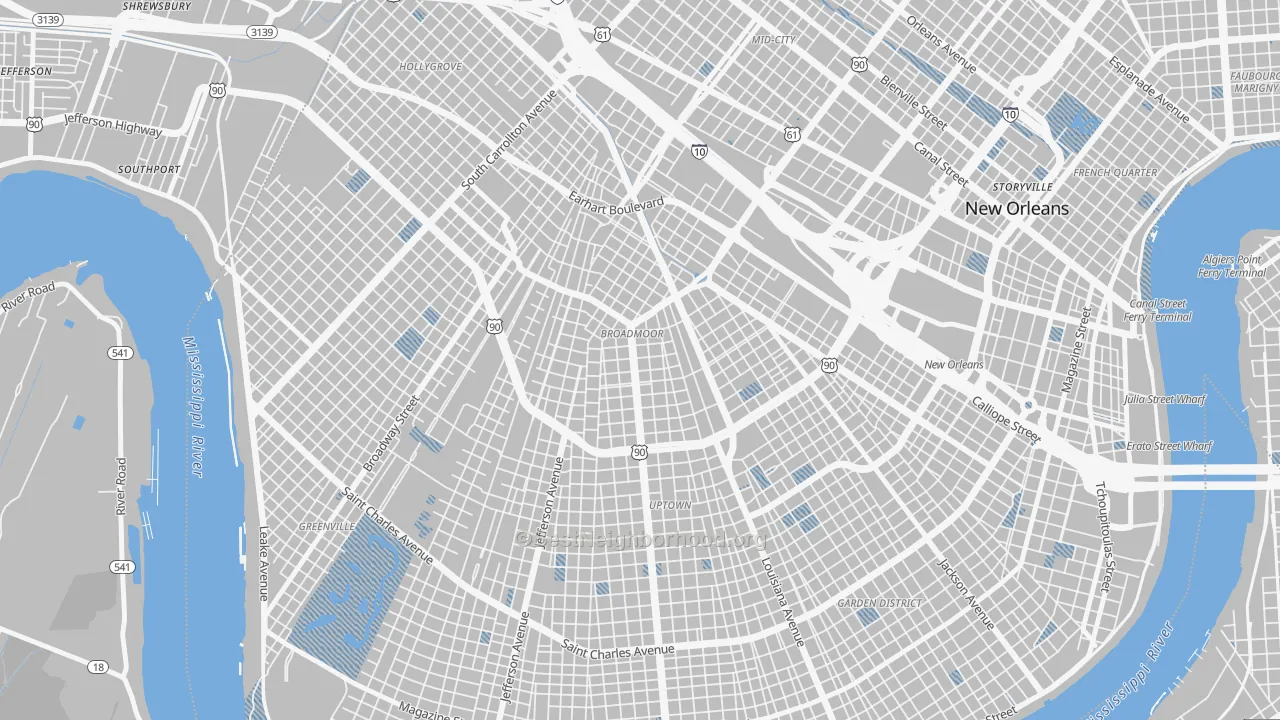 Transit Grade map of Broadmoor, New Orleans, LA