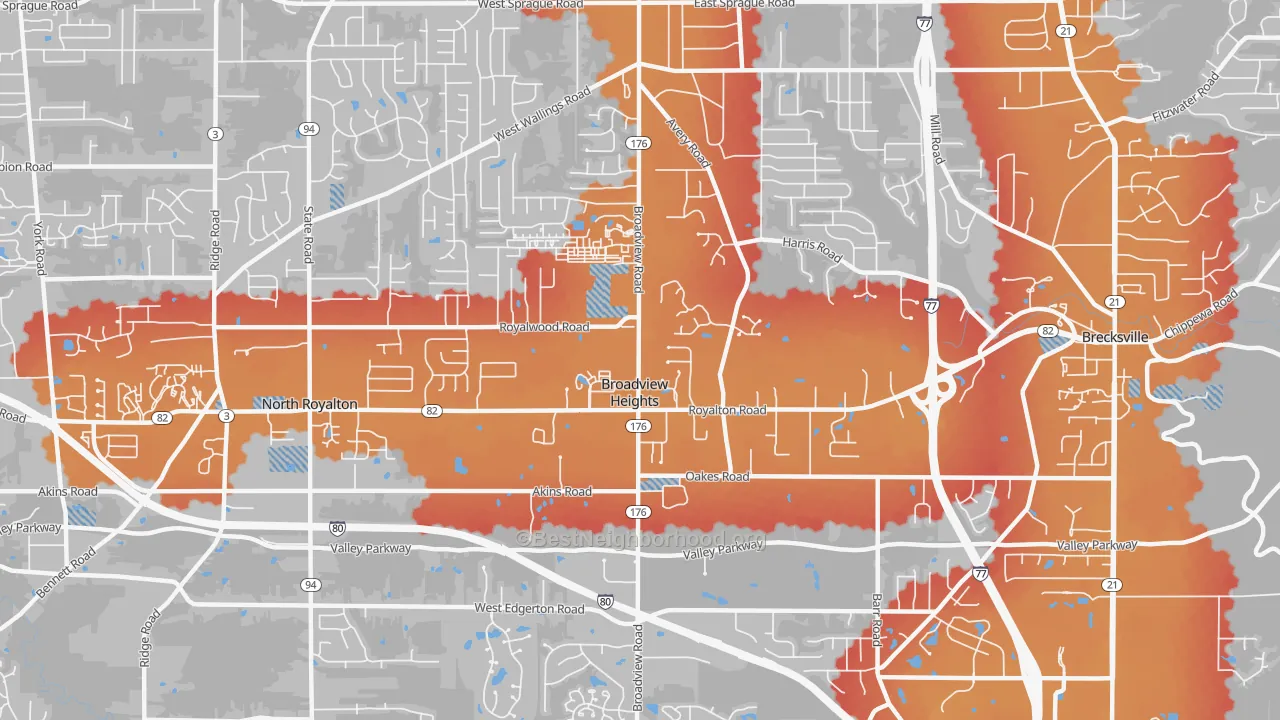 Transit Grade map of Broadview Heights, OH