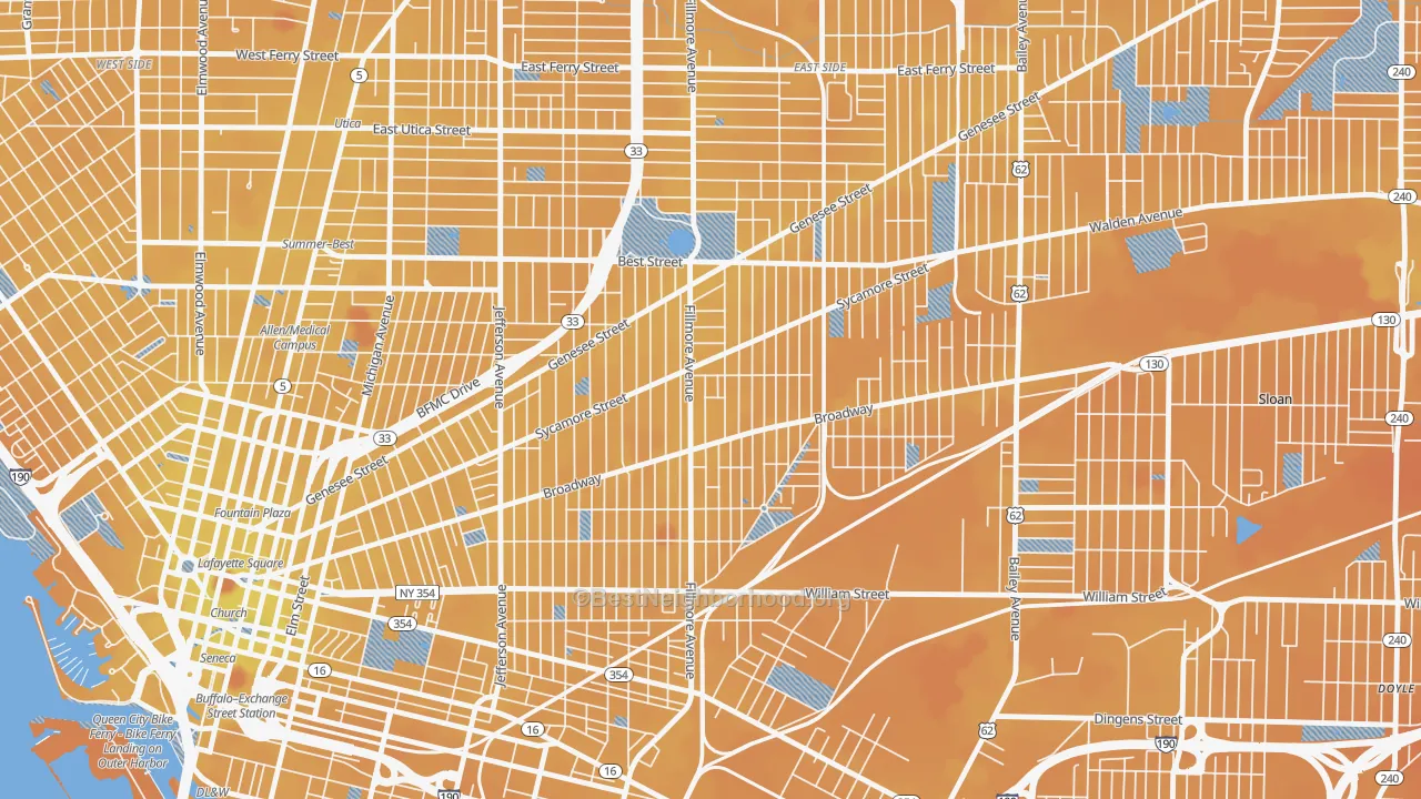 Transit Grade map of Broadway-Fillmore, Buffalo, NY