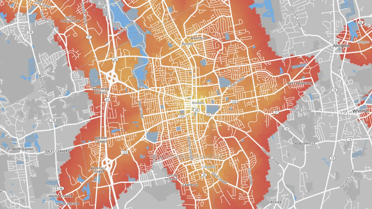 Transit Grade map of Brockton, MA