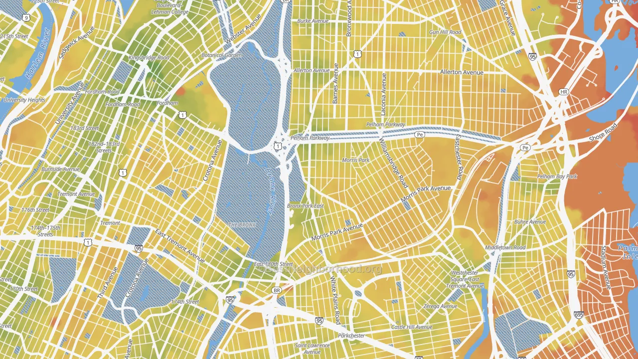 Transit Grade map of Bronxdale, Bronx, NY