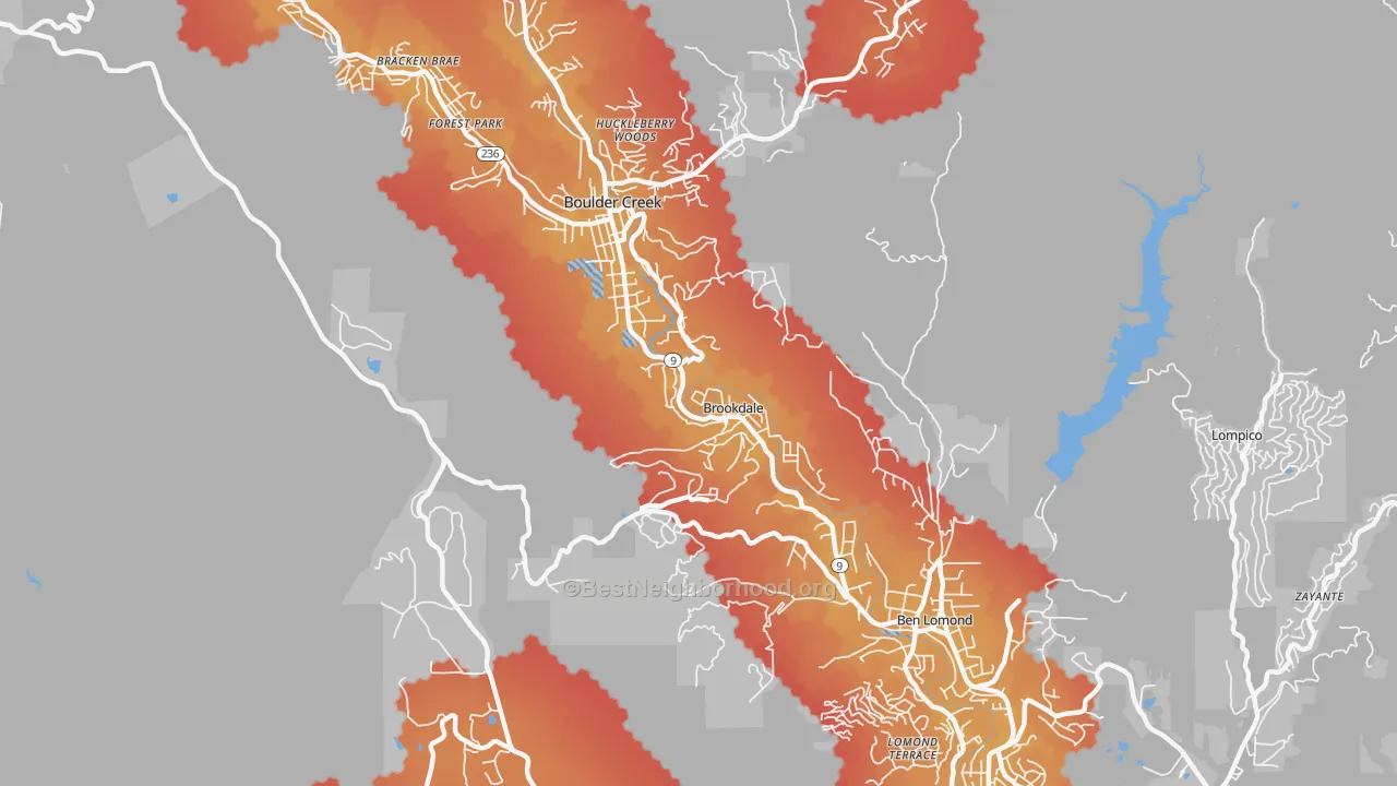 Transit Grade map of Brookdale, CA