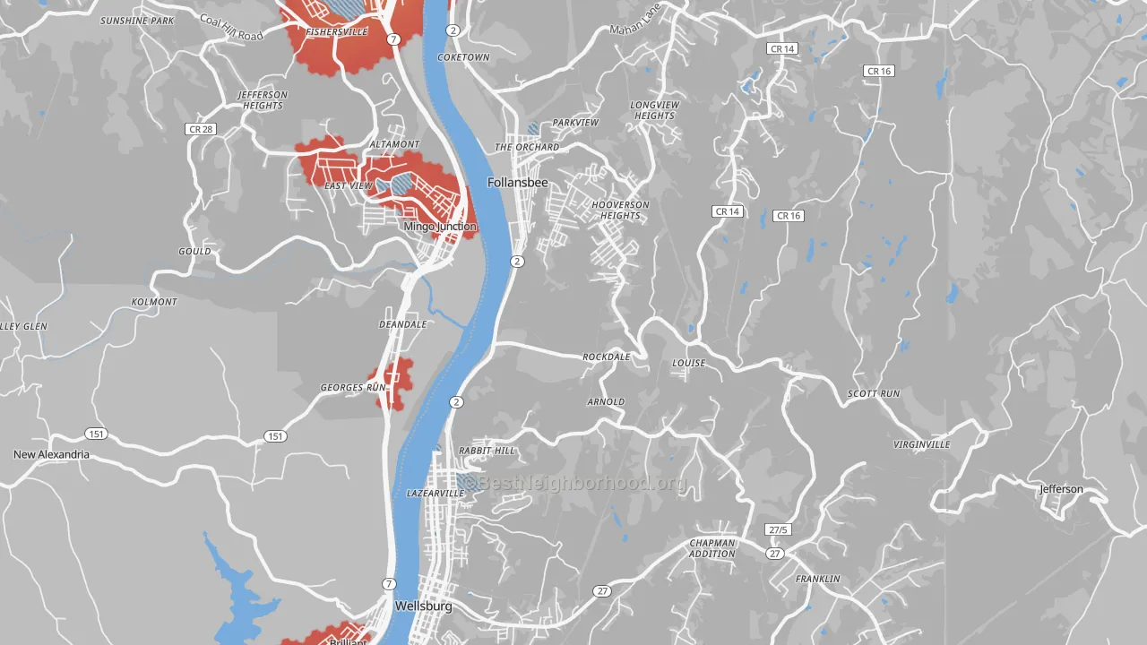 Transit Grade map of Brooke County, WV