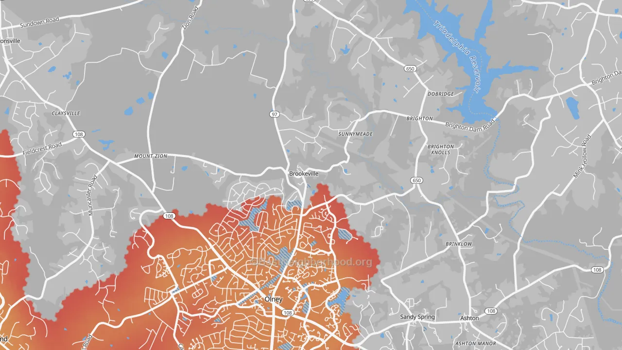 Transit Grade map of Brookeville, MD