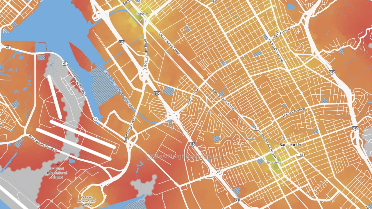 Transit Grade map of Brookfield Village, Oakland, CA