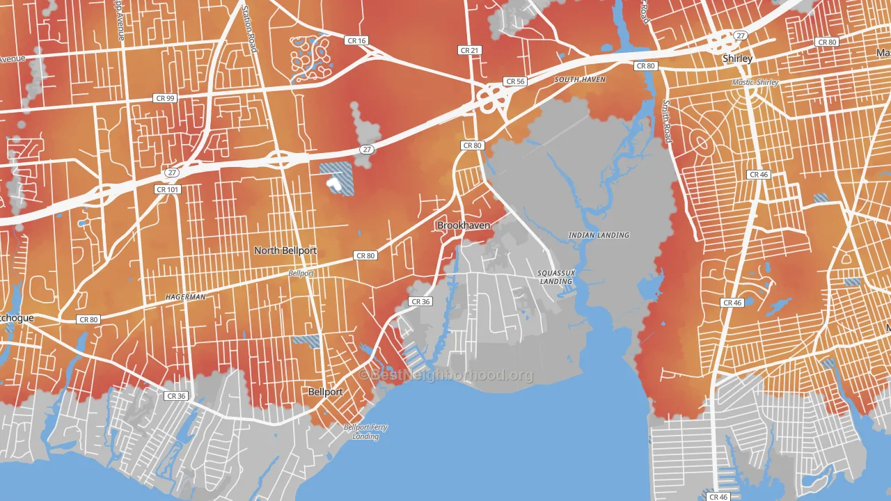 Transit Grade map of Brookhaven, NY