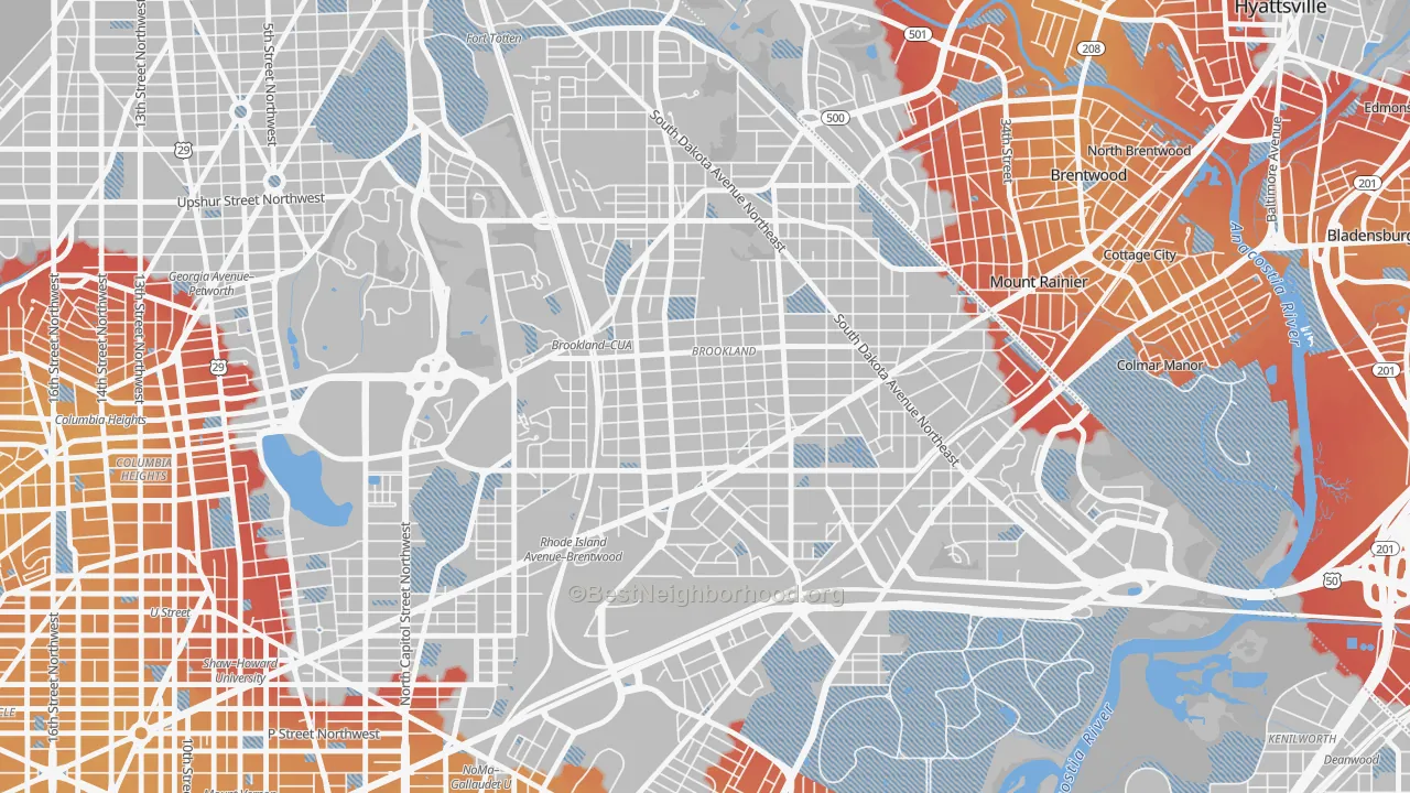 Transit Grade map of Brookland, Washington, DC