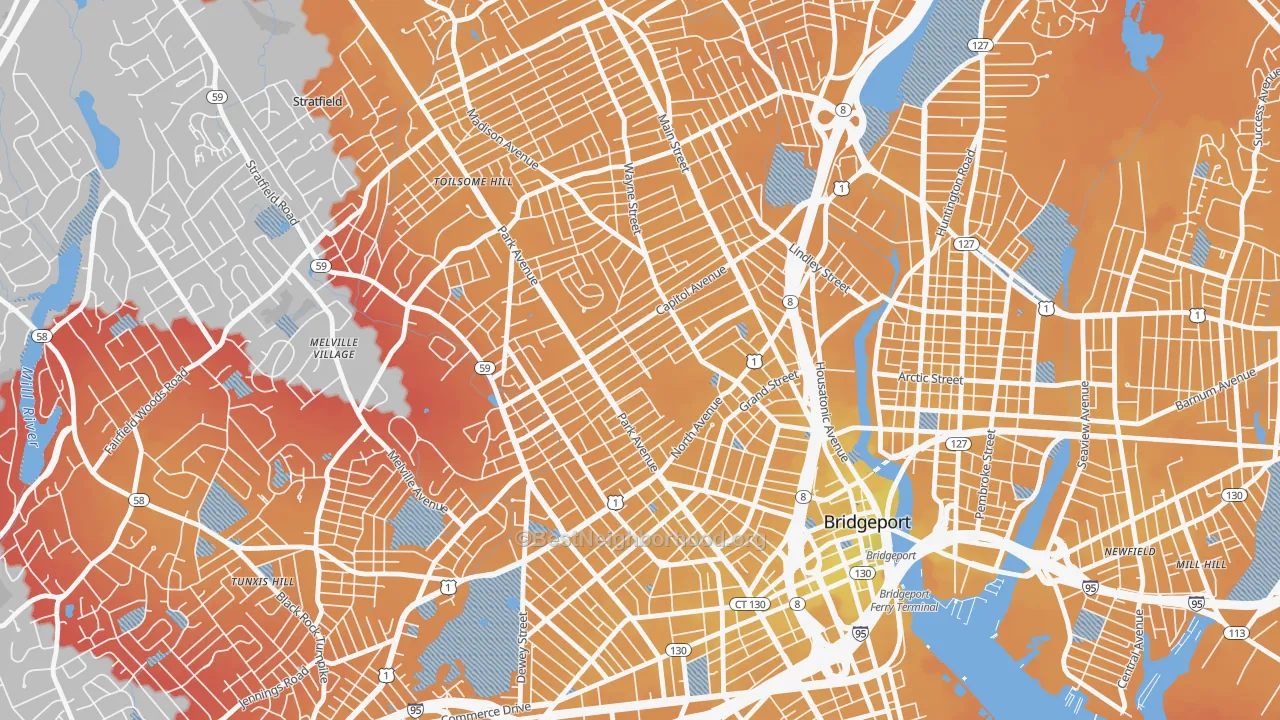 Transit Grade map of Brooklawn-St. Vincent, Bridgeport, CT