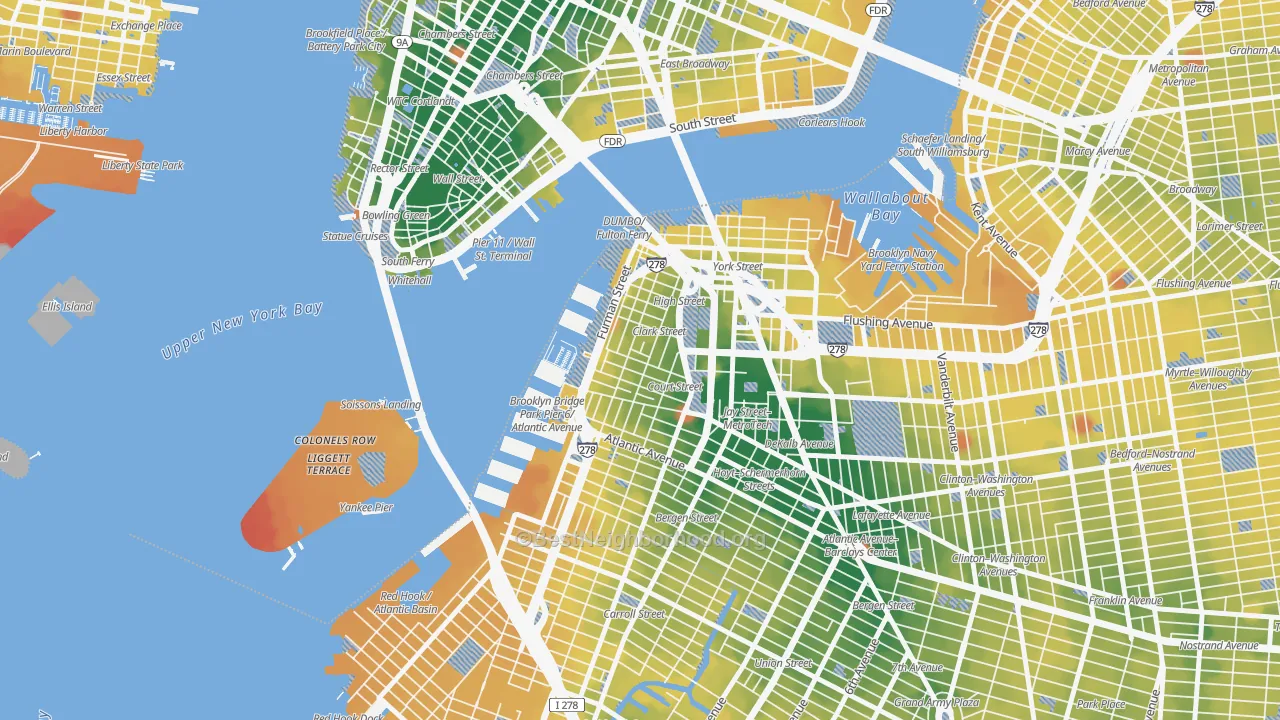 Transit Grade map of Brooklyn Heights, Brooklyn, NY