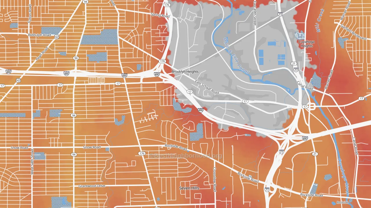 Transit Grade map of Brooklyn Heights, OH