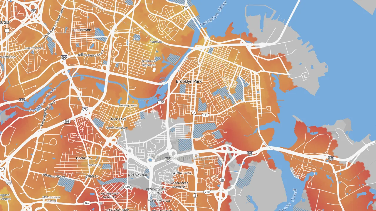 Transit Grade map of Brooklyn Park, MD