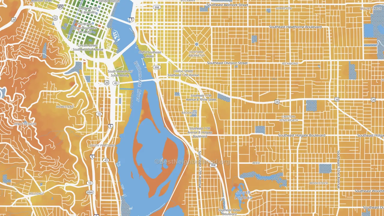 Transit Grade map of Brooklyn, Portland, OR