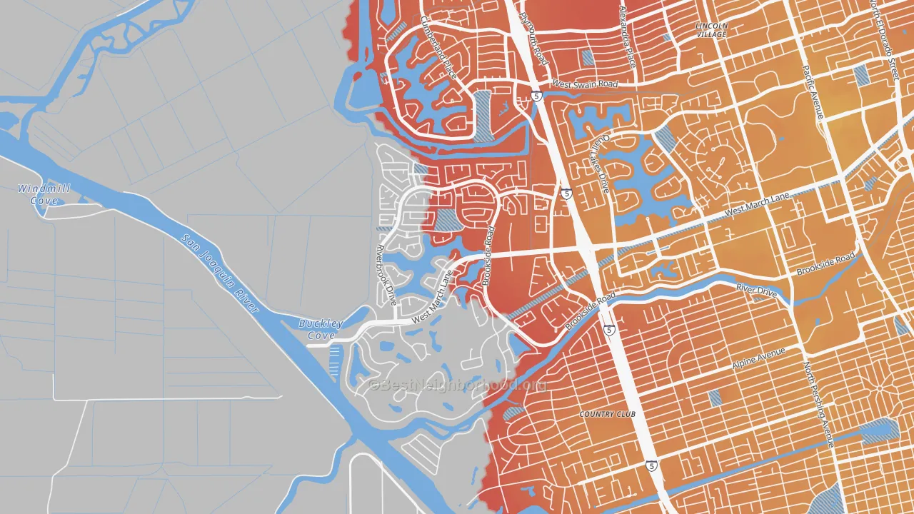 Transit Grade map of Brookside, Stockton, CA