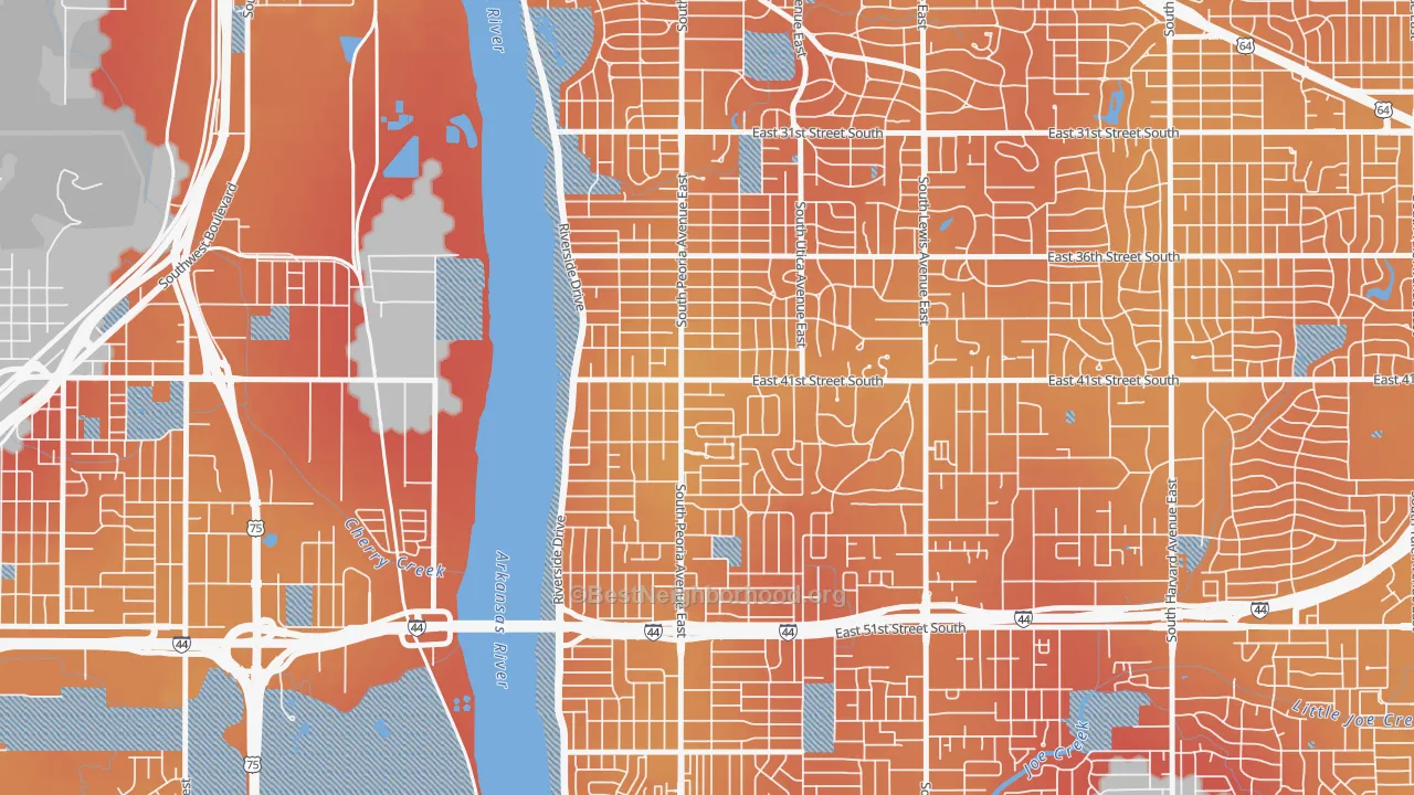 Transit Grade map of Brookside, Tulsa, OK