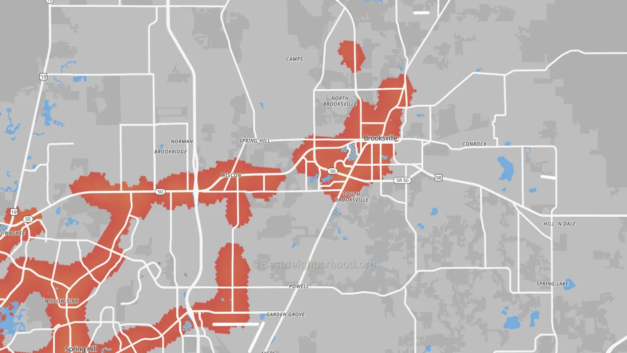 Transit Grade map of Brooksville, FL