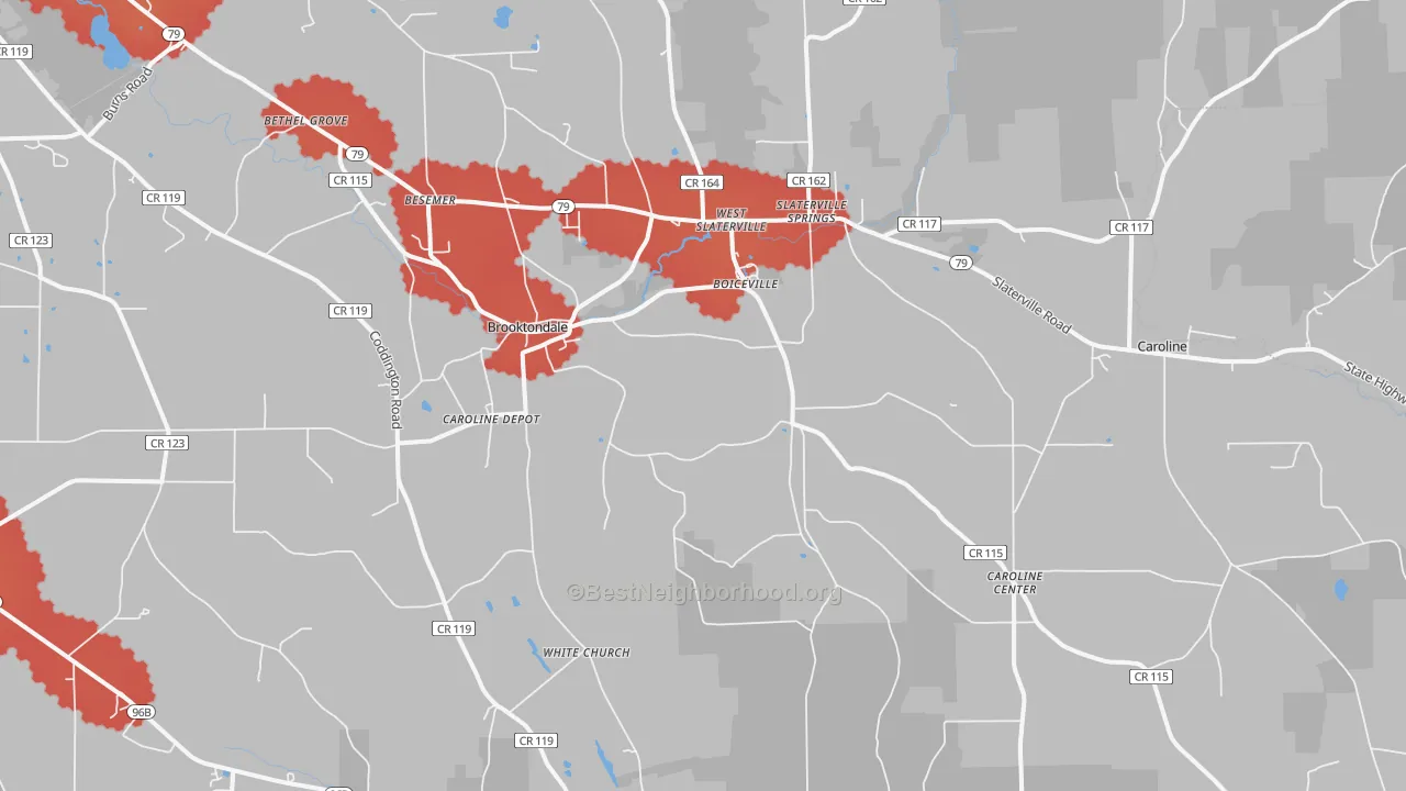 Transit Grade map of Brooktondale, NY