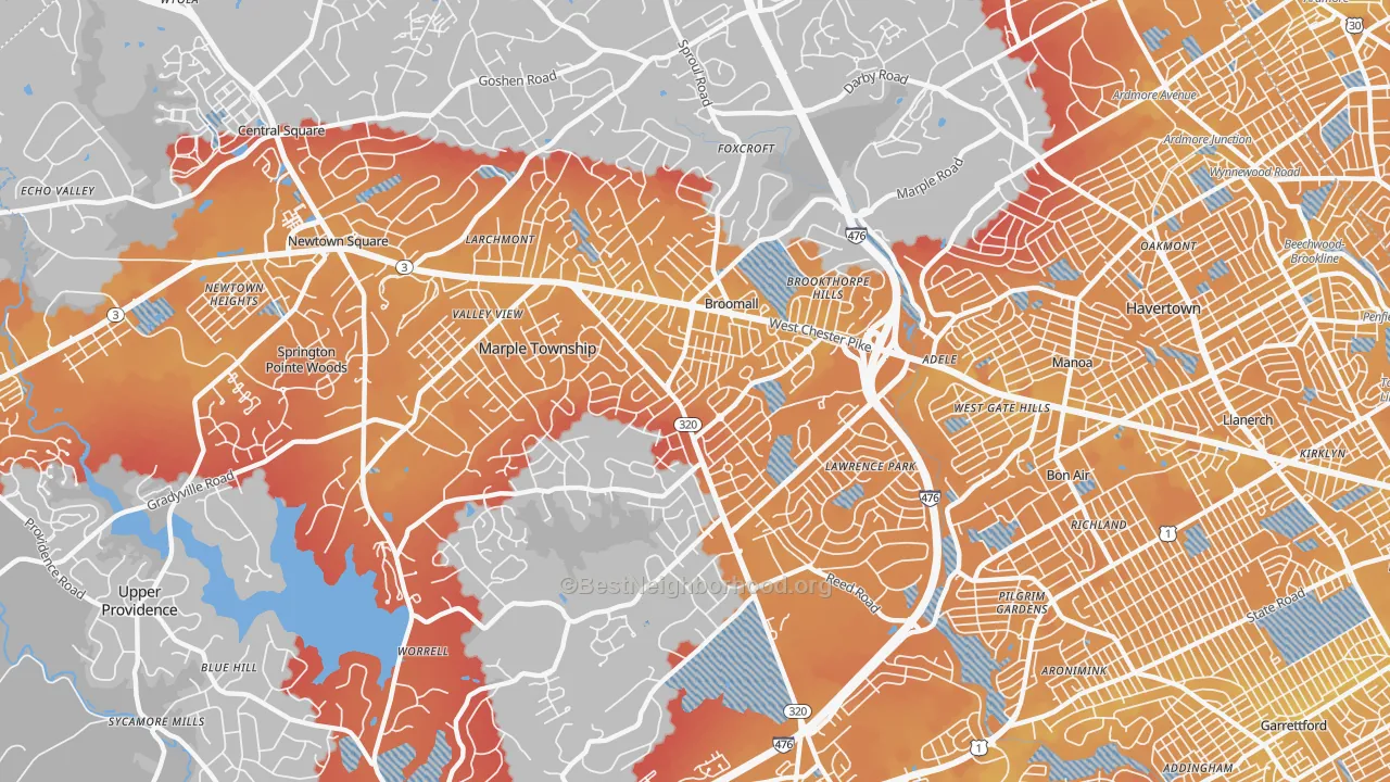 Transit Grade map of Broomall, PA