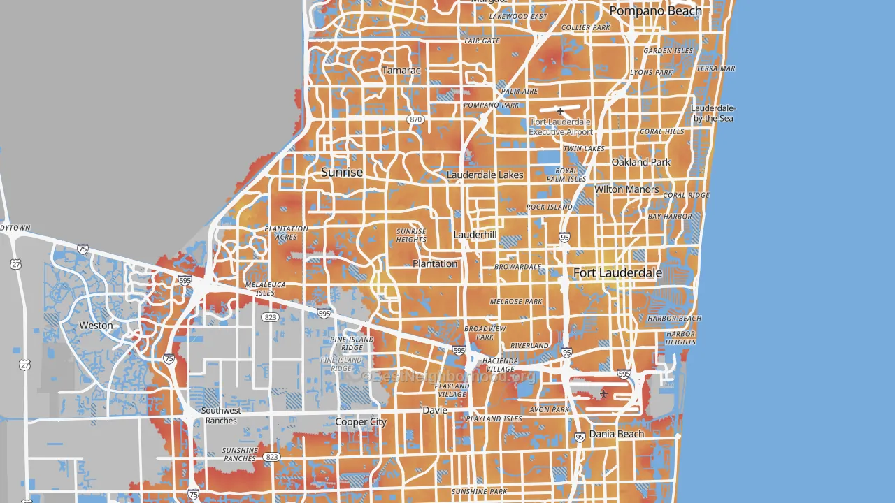 Transit Grade map of Broward County, FL
