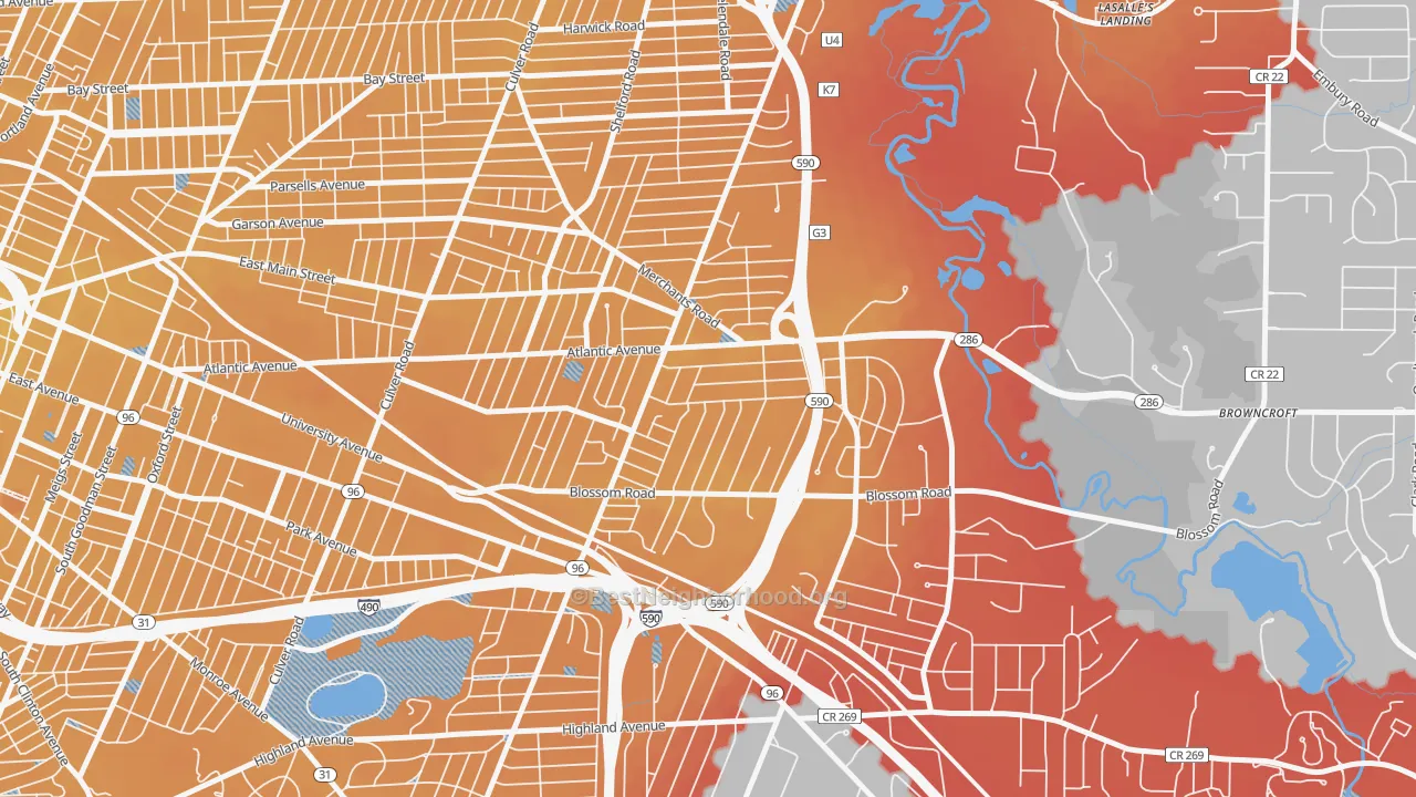 Transit Grade map of Browncroft, Rochester, NY