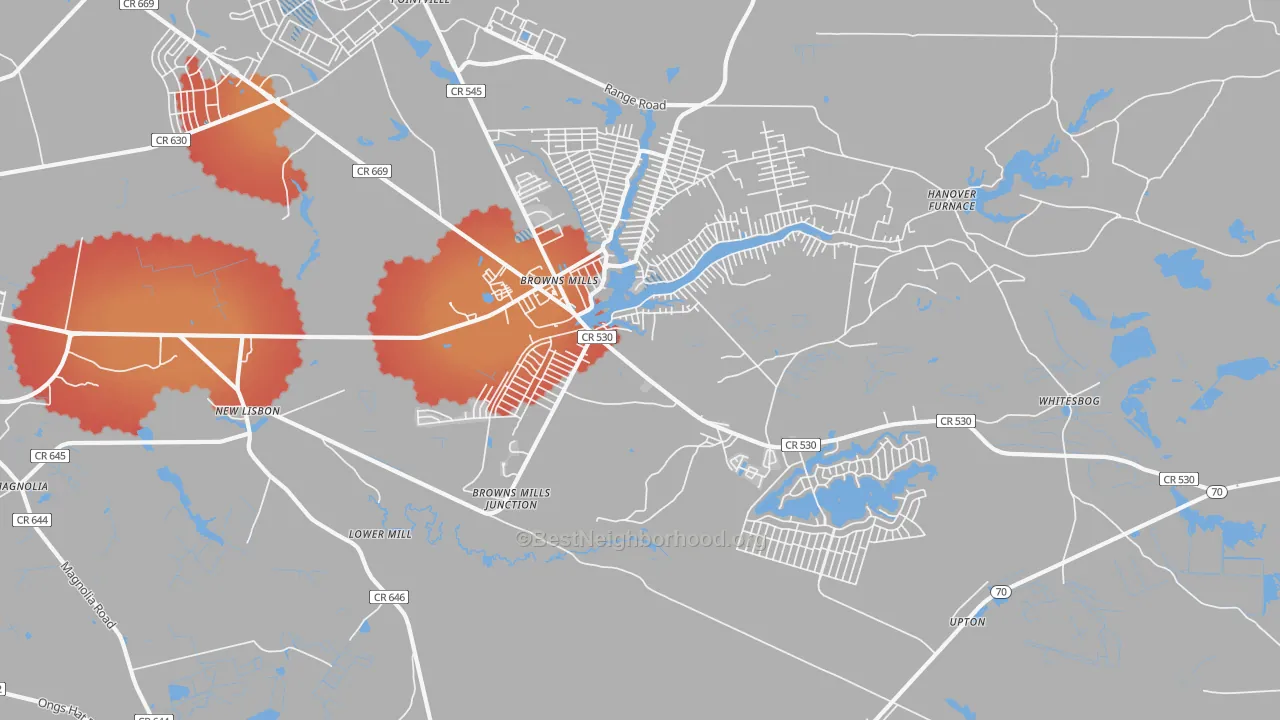 Transit Grade map of Browns Mills, NJ