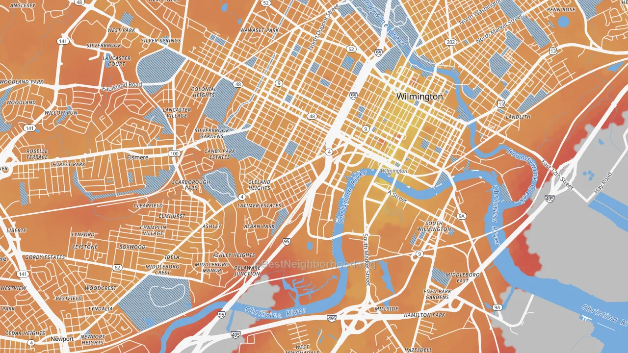 Transit Grade map of Browntown, Wilmington, DE