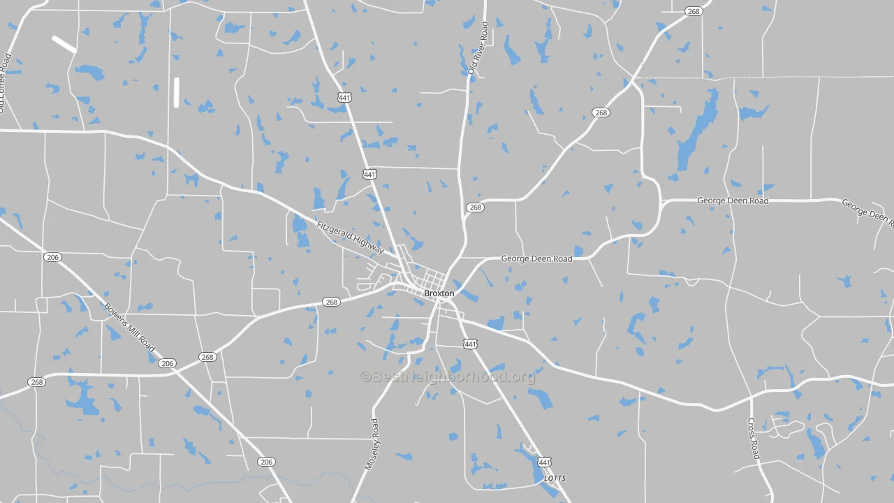 Transit Grade map of Broxton, GA