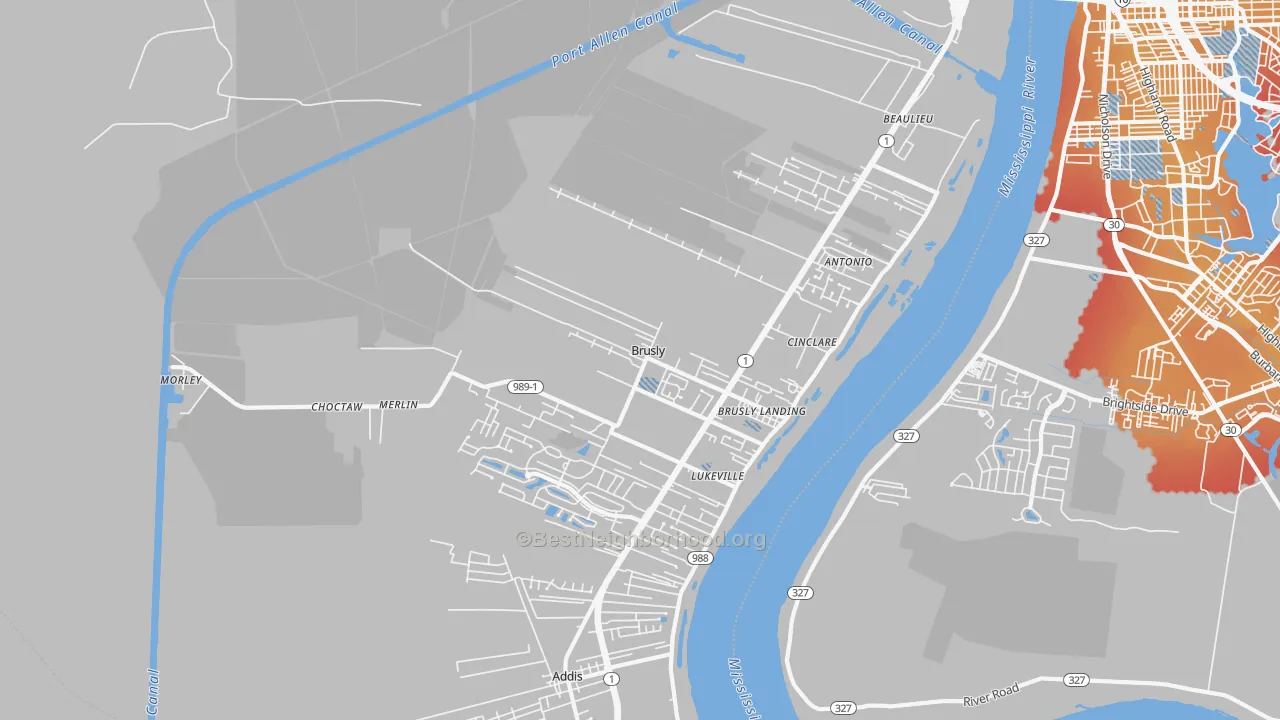 Transit Grade map of Brusly, LA