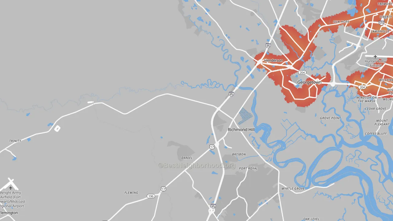Transit Grade map of Bryan County, GA