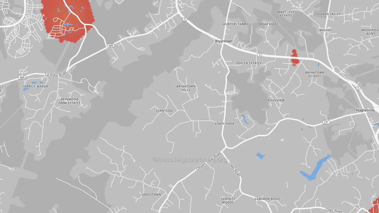 Transit Grade map of Bryantown, MD