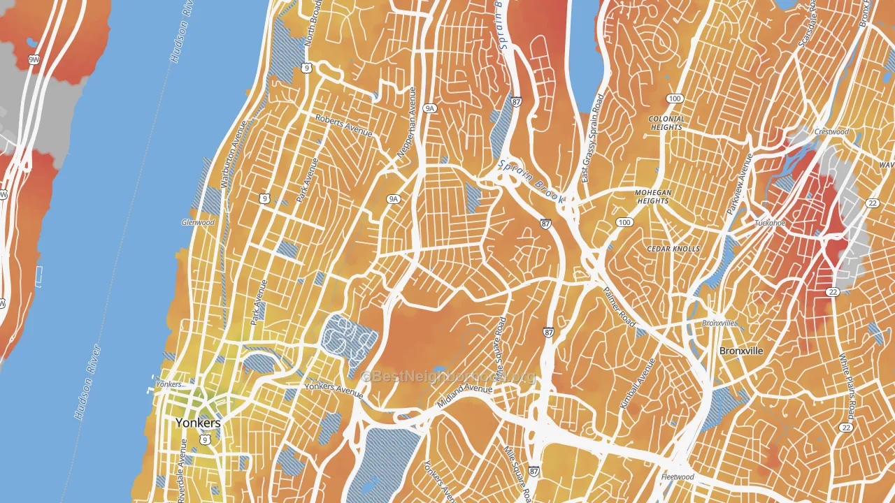 Transit Grade map of Bryn Mawr, Yonkers, NY